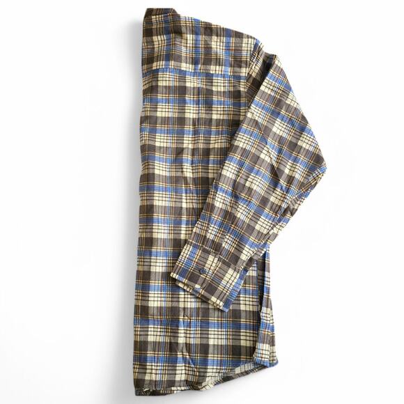 Men's Flannel Shirt L Plaid Button Down LS Brown Blue Western Workwear Outdoor - Picture 11 of 13